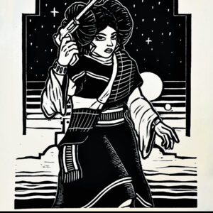 "Hopi Leia" relief print by Hopi artist Sikuyva Dawavendewa